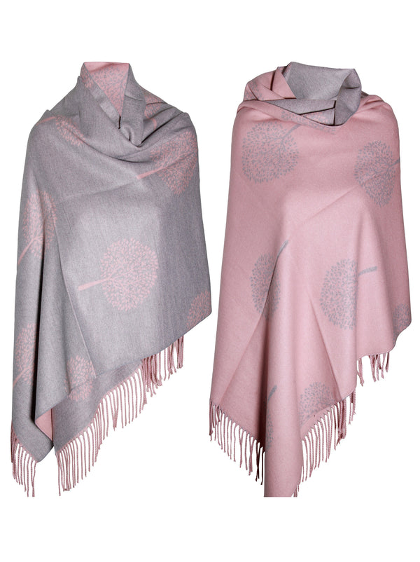 LIGHT PINK GREY Luxury cashmere scarf mulbery tree print reversible super soft winter shawl unisex trending scarf Xmas gift for him and her
