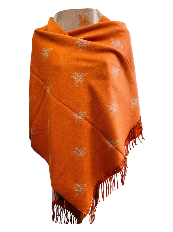 BUMBLE BEES SCARF orange grey reversible super soft winter shawl unisex trending scarf Xmas gift for him and her