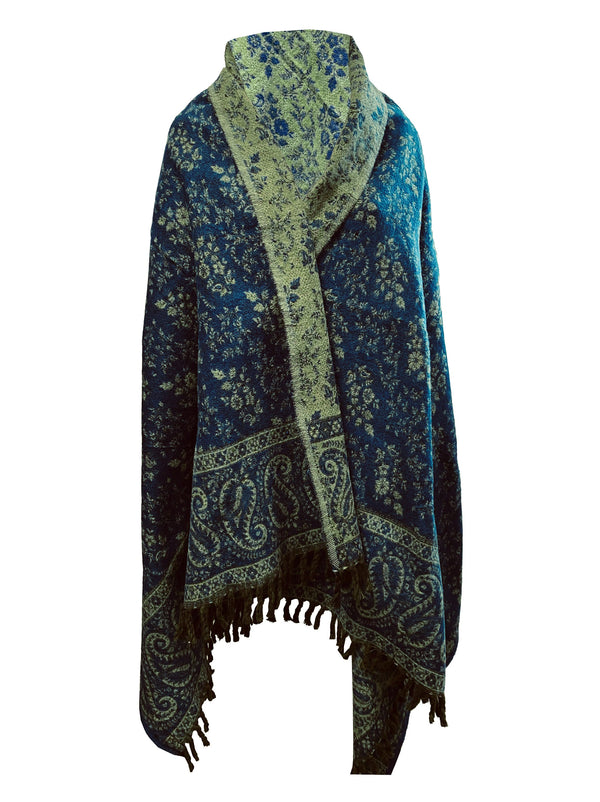 BLUE LUXURY HANDMADE soft floral Scarf Yak Wool comfortable scarf Shawl Blanket stole unisex Travel Wrap Meditation Soft Shawl special Gift
