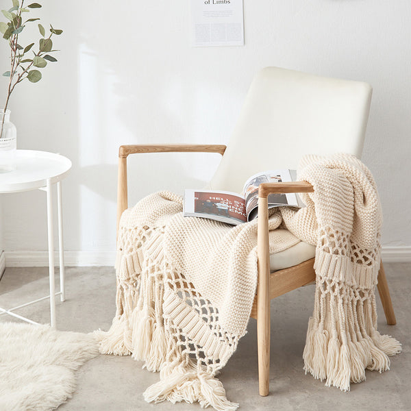 Hand-knitted Sofa Props Tassel Blanket