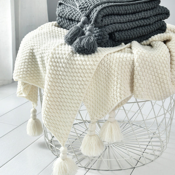 Hand-knitted Sofa Props Tassel Blanket